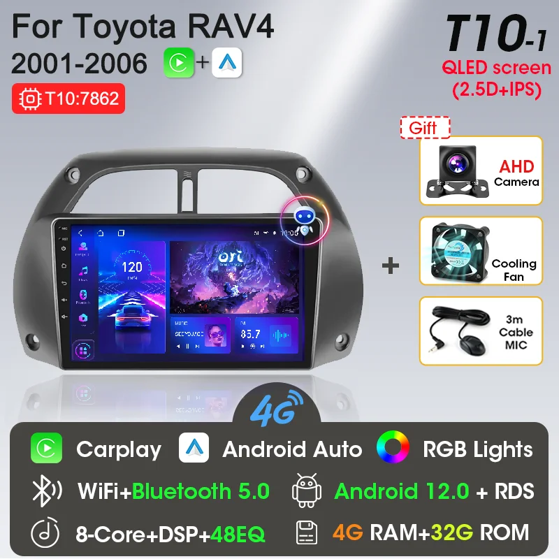 

Автомагнитола CarPlay 2DIN на Android 12 для Toyota RAV4 Rav 4 2001 2002 2003 2004 2005 2006 мультимедийный плеер стерео GPS DVD Wifi