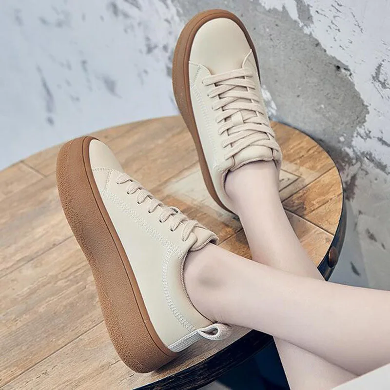 GCYCG Brand White Sneakers Women Flat Platform Shoes Spring Autumn Casual Round Toe Breathable Sports Shoes Ladies