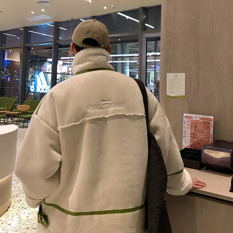 Winter Fur Integrated Men's Loose Parkas Thicken Warm Stand Collar Unisex Jackets Korean Style Male Casual Coats mens jackets