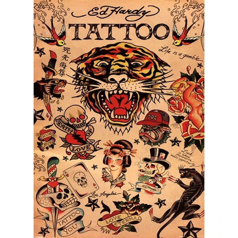 

Цирковая леди плакат Череп Роза Тигр гейши винтажный тату коллаж стиль холст стена искусство от Ho Me Lili для декора спальни