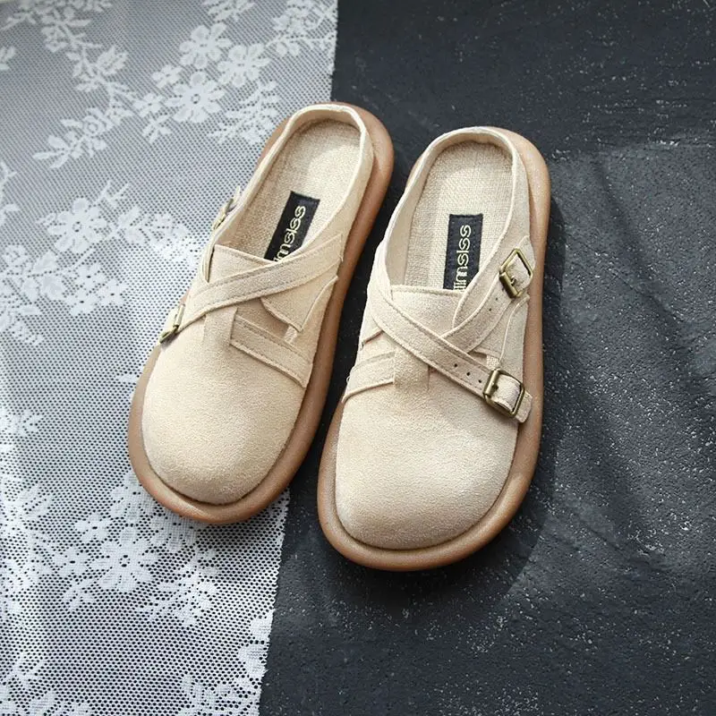 Baotou Half Slippers Women's Soft Sole Summer Bucken Shoes Breathable Cotton Hemp Sandals Versatile Slippers for External Wear
