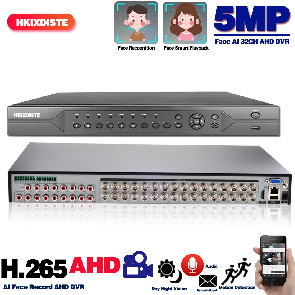 32CH DVR Recorder 5MP Face Detection 6 In 1 Hybrid DVR NVR System 32 Channel CCTV Digital Video Recorder XMEYE 16 Channel H.265