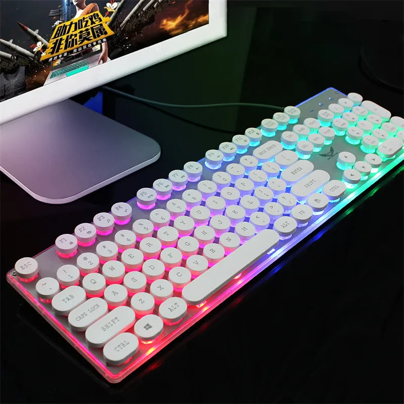 

2022 Round Office Punk Waterproof USB Wired Keyboard Computer Fit Rainbow Color Crystal Multimedia Function PC Gaming Business