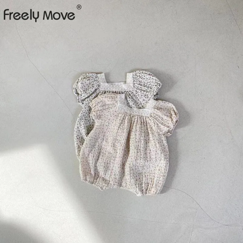 

Freely Move 2022 Baby Summer Clothing Newborn Baby Girl Puff Sleeve Lace Romper Jumpsuit Floral Baby Infant Girls Clothes