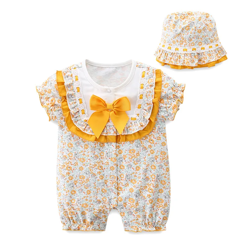 

Baby Jumpsuit bowknot crawling clothes summer baby floral foreign style ha clothes short crawling