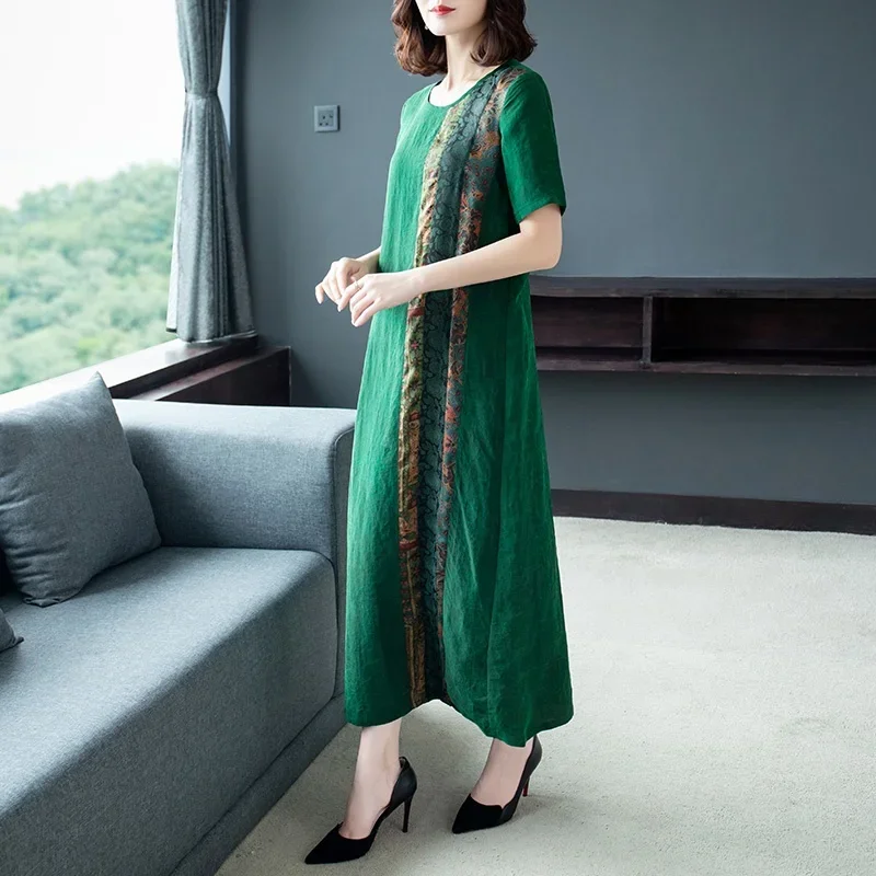Китайское этническое платье женское новинка 2024 летнее винтажное ТРАПЕЦИЕВИДНОЕ