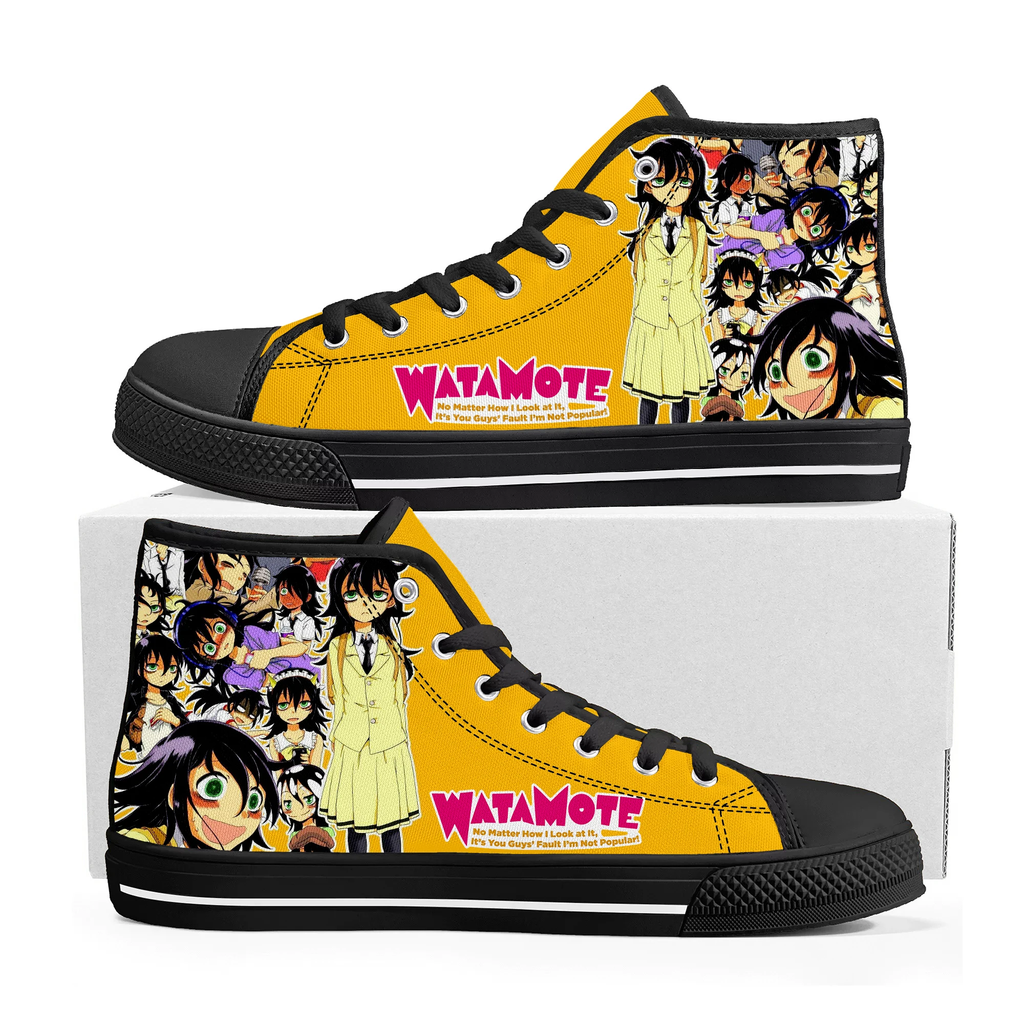 

Watamote Kuroki Tomoko High Top Sneakers Mens Womens Teenager High Quality Canvas Sneaker Anime Cartoon Casual Custom Made Shoes