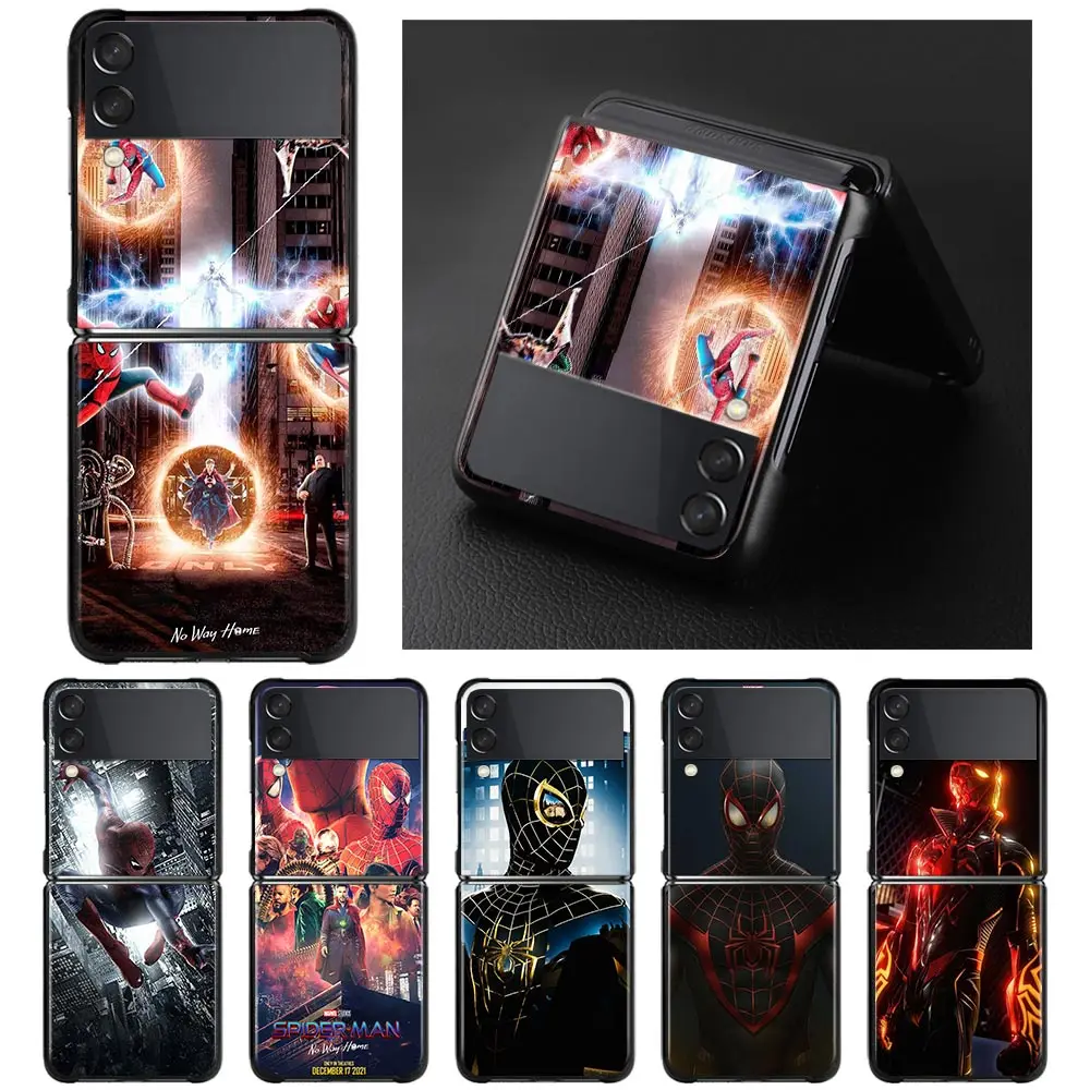 

Marvel Anime Spider Man Phone Case For Samsung Galaxy Z Flip3 zflip 5G zflip3 zf3 Funda Hard PC Capa Black Folding Coque