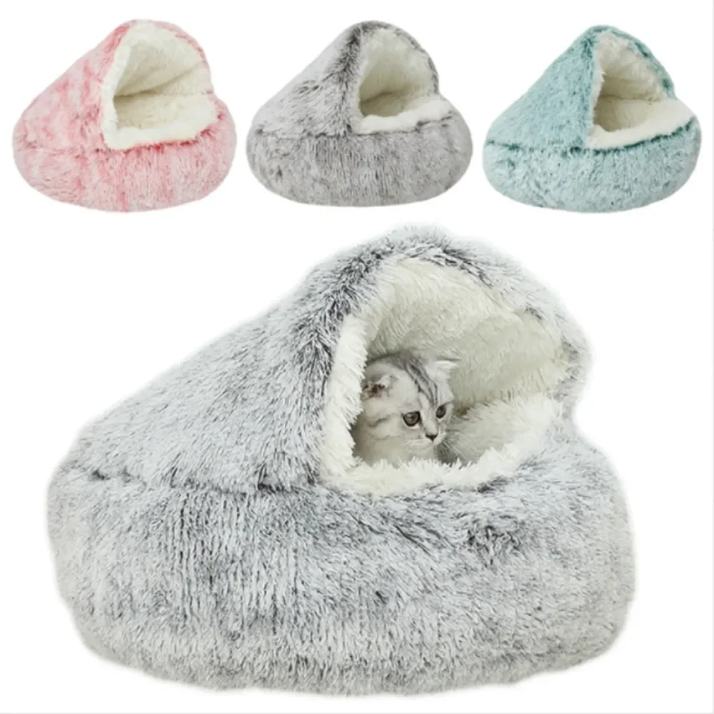 

Cave Semi-closed Bed Indoor Round Beds Fluffy Cozy Puppy Beds Cat Anti-anxiety Cats Hooded Pet Soothing For Doughnut Plush Calm