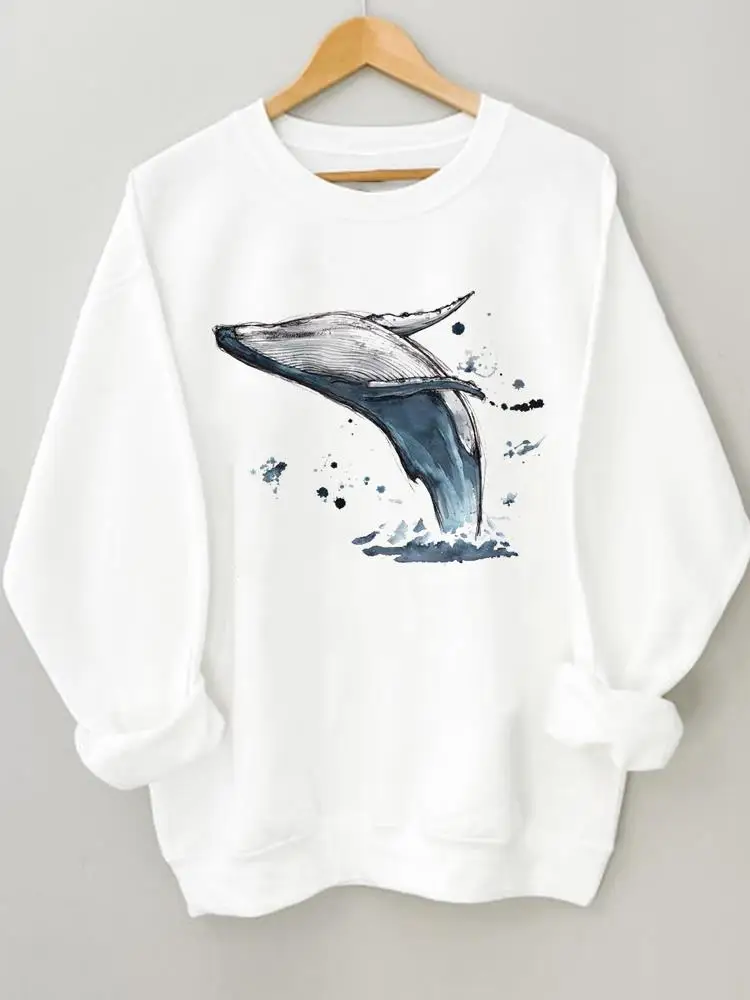

Casual Print Sweatshirts Autumn Pullovers Spring Watercolor Trend Lovely Sea Animal Graphic Fashion Fall Female Women Clothing