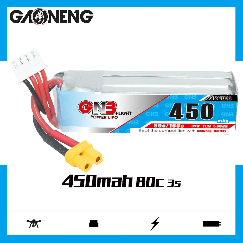 GAONENG GNB 450 мАч 3S 80C 160C 11 1 В XT30 литий-полимерный аккумулятор длинного типа Beta75X Cine Whoop