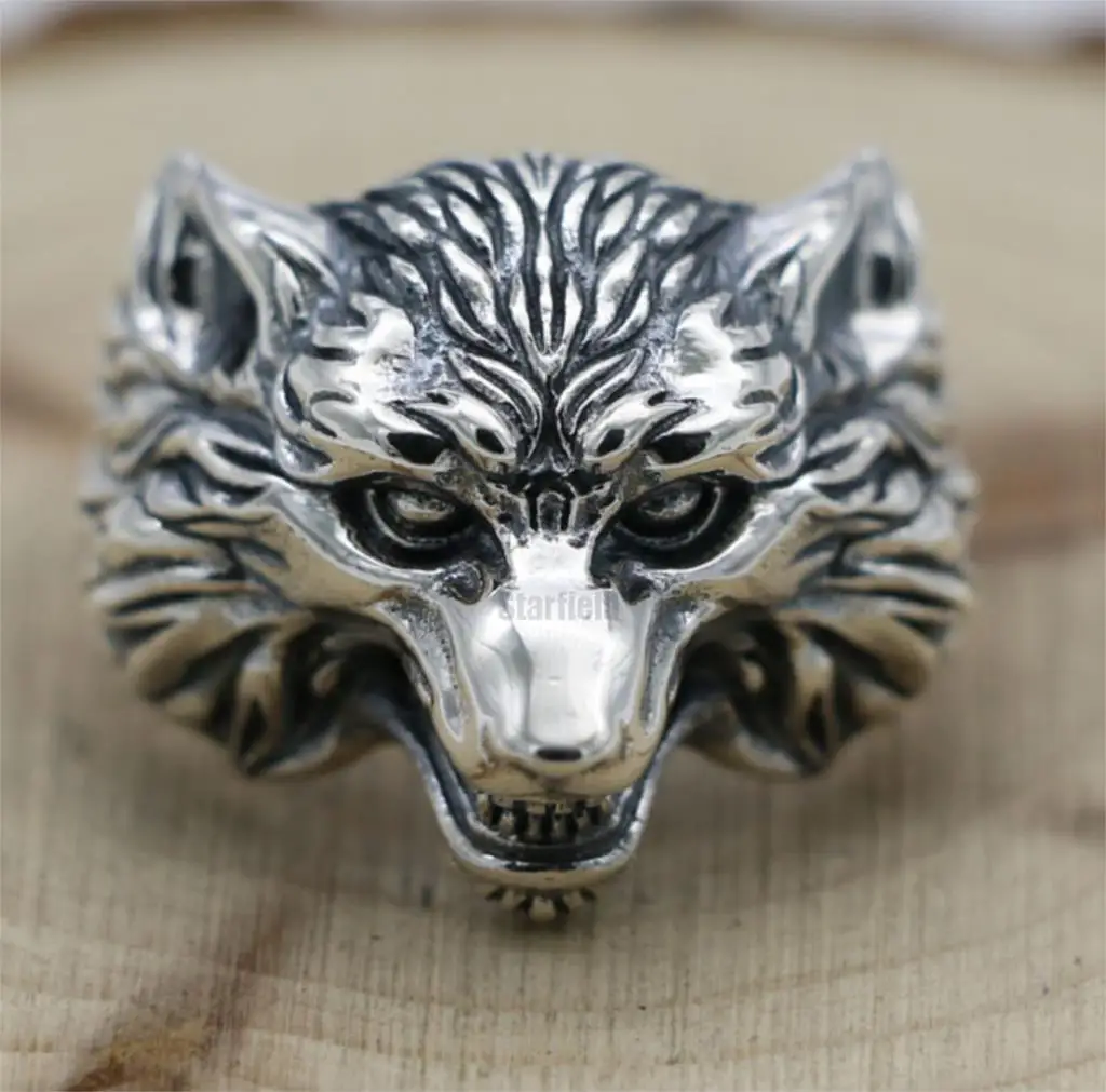 

s925 Sterling Silver Personality domineer Wolf Dog Ring Vintage Punk men and women opening adjustable ring Fashion jewelry