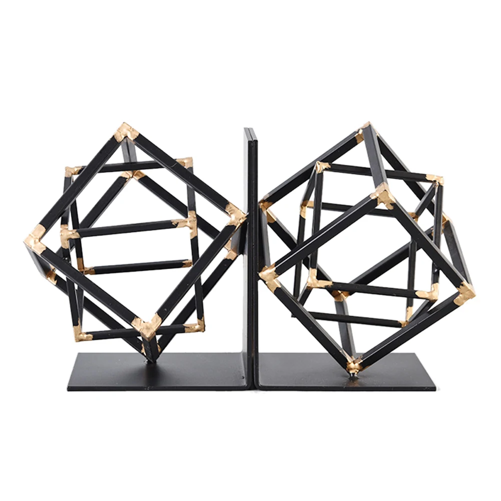 

2 Pack Geometric Shelf Decor Cubic Shape Decorative Bookend for Lightweight Books or Organizer,Black