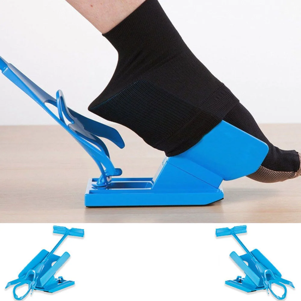 

New Lazy Sock Slider Aid Blue Helper Kit Helps Put Socks On Off No Bending Shoe Horn Suitable For Socks Foot Brace Support