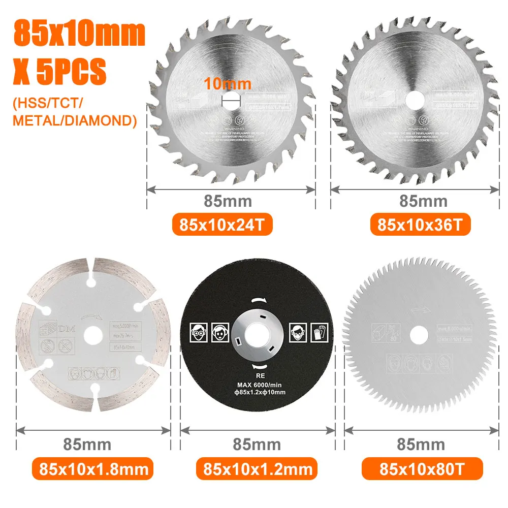 

XCAN 5 шт. мини-циркулярная пила 85x10/15 мм режущий диск для многофункциональной деревообрабатывающей пилы режущий инструмент