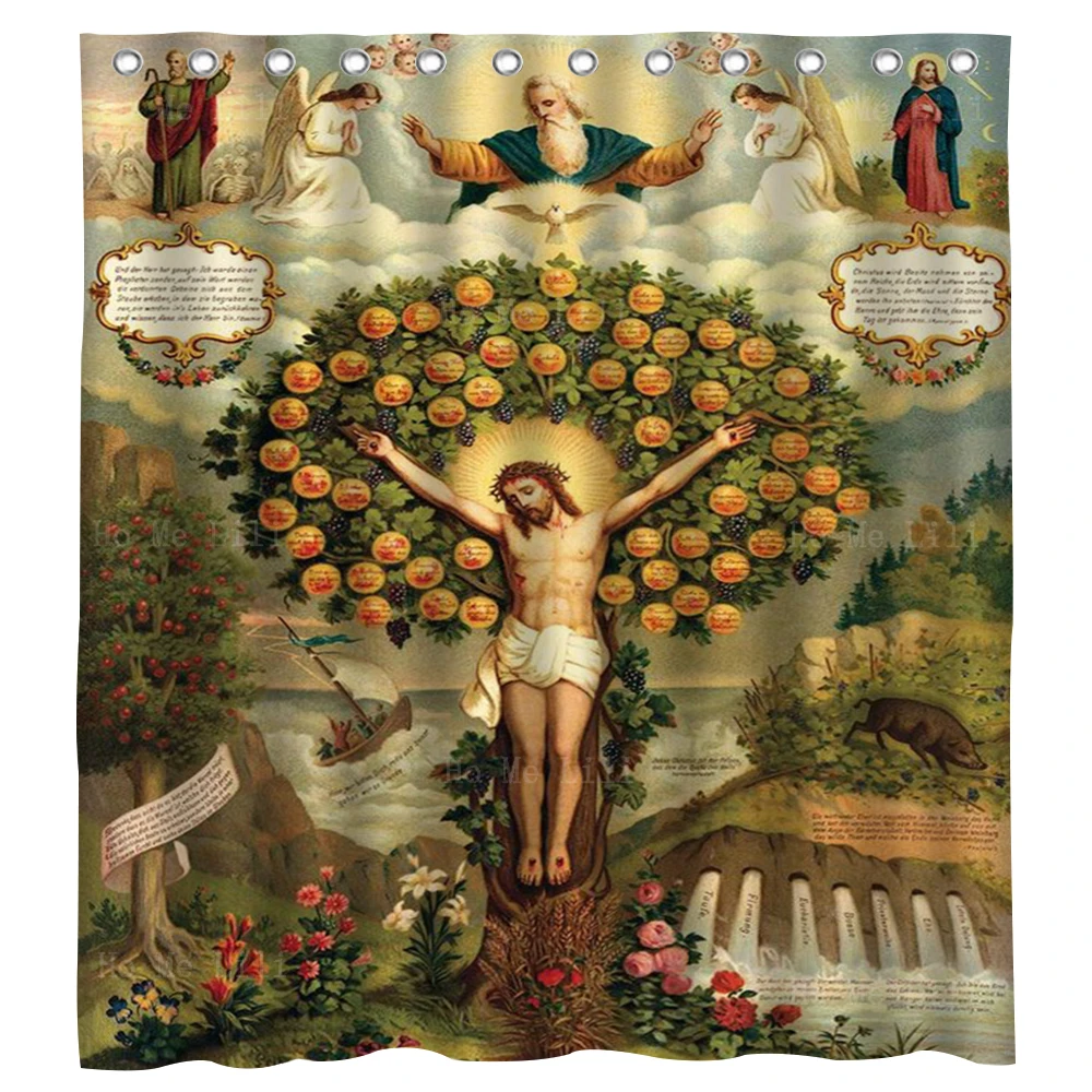 

Christ As Apple Tree Religious Art Savior Of Orthodoxy Greek Orthodox Jesus Crucifixion Polyester Fabric Shower Curtain