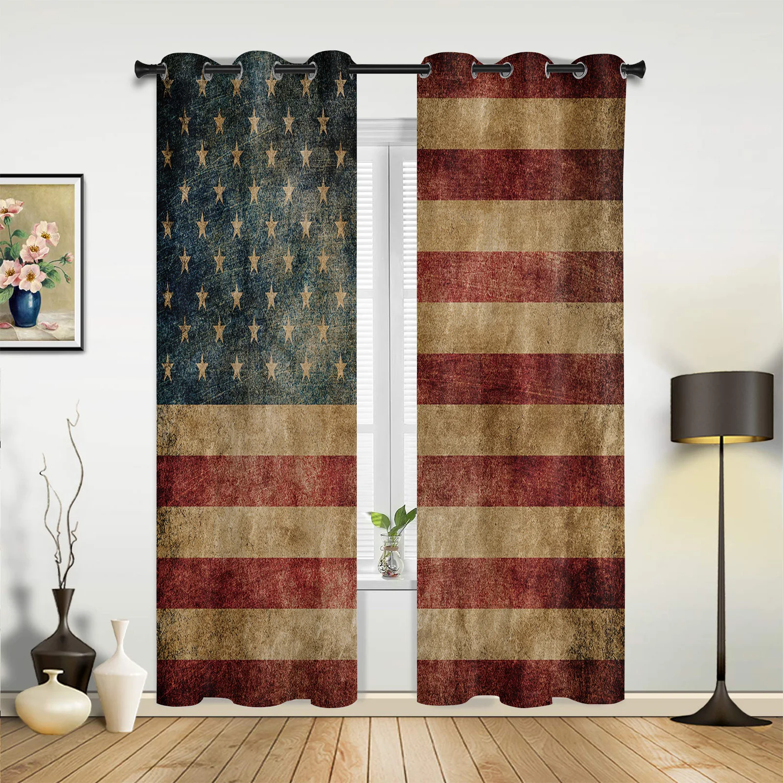 

Retro American Flag Curtains for Bedroom Living Room Drapes Kitchen Children's Room Window Curtain Modern Home Decor