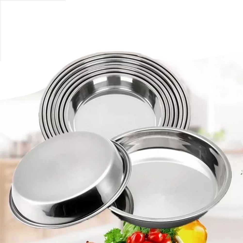 

Round Cake Pans Appetizer Serving Platter Dessert Plates Spaghetti Fruit Serving Tray Stainless Steel Dishes Child