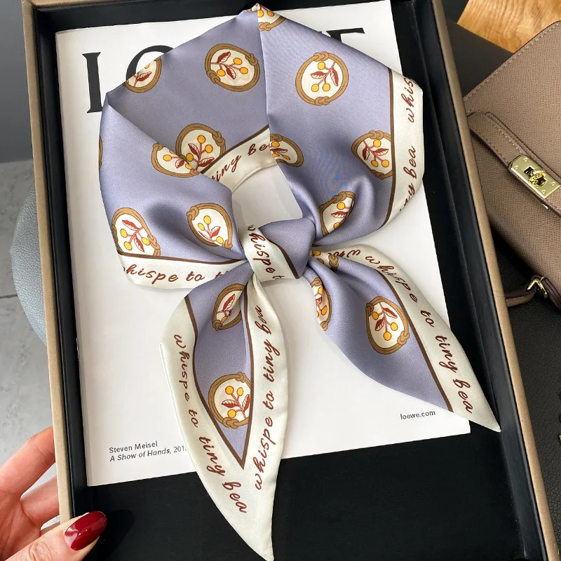 Модный женский атласный шелковый шарф с принтом фирменная сумка ленты шарфы для