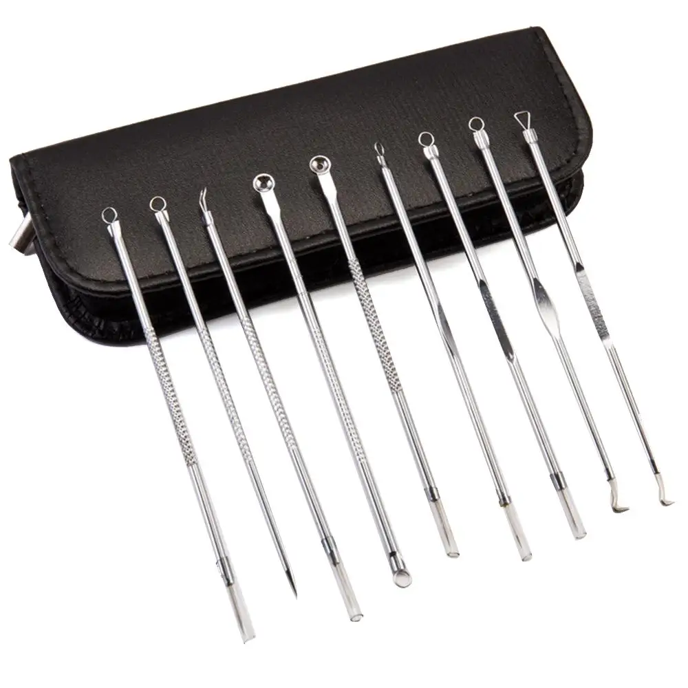 

9Pcs Stainless Steel Powder Acupuncture Double Head Remover Acne Sore Needle To Blackhead Pore Cleanser Needle Hook Beauty Kit