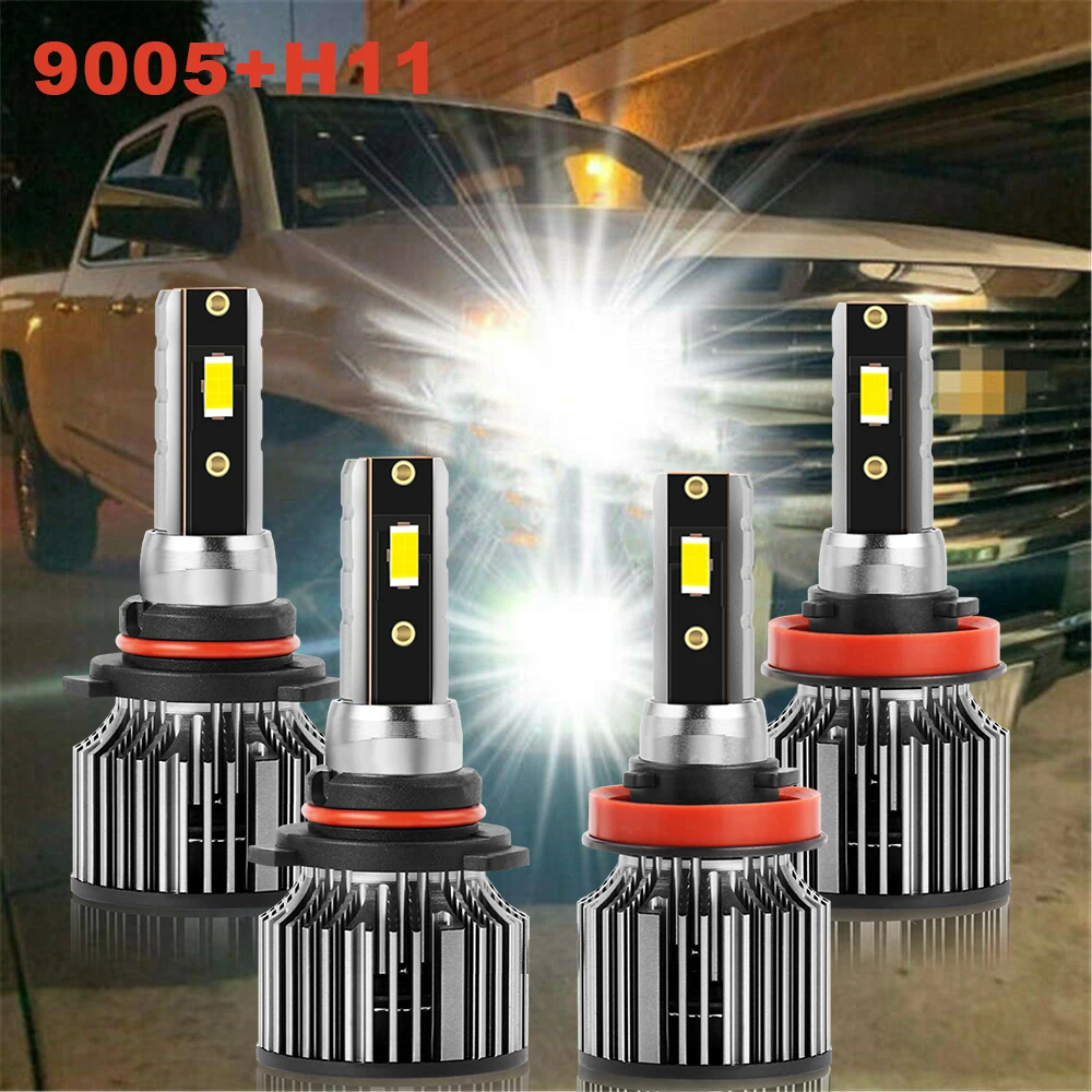 

4x 9005 H11 LED Headlight Kit Bulbs High Low Combo Beam Auto Lamps For Chevy Silverado 1500 2007-2010 2011 2012 2013 2014 2015