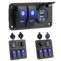 1224v led toggle switch panel car digital voltmeter 2 usb outlet combination blue circuit control interior for ship boat car rv