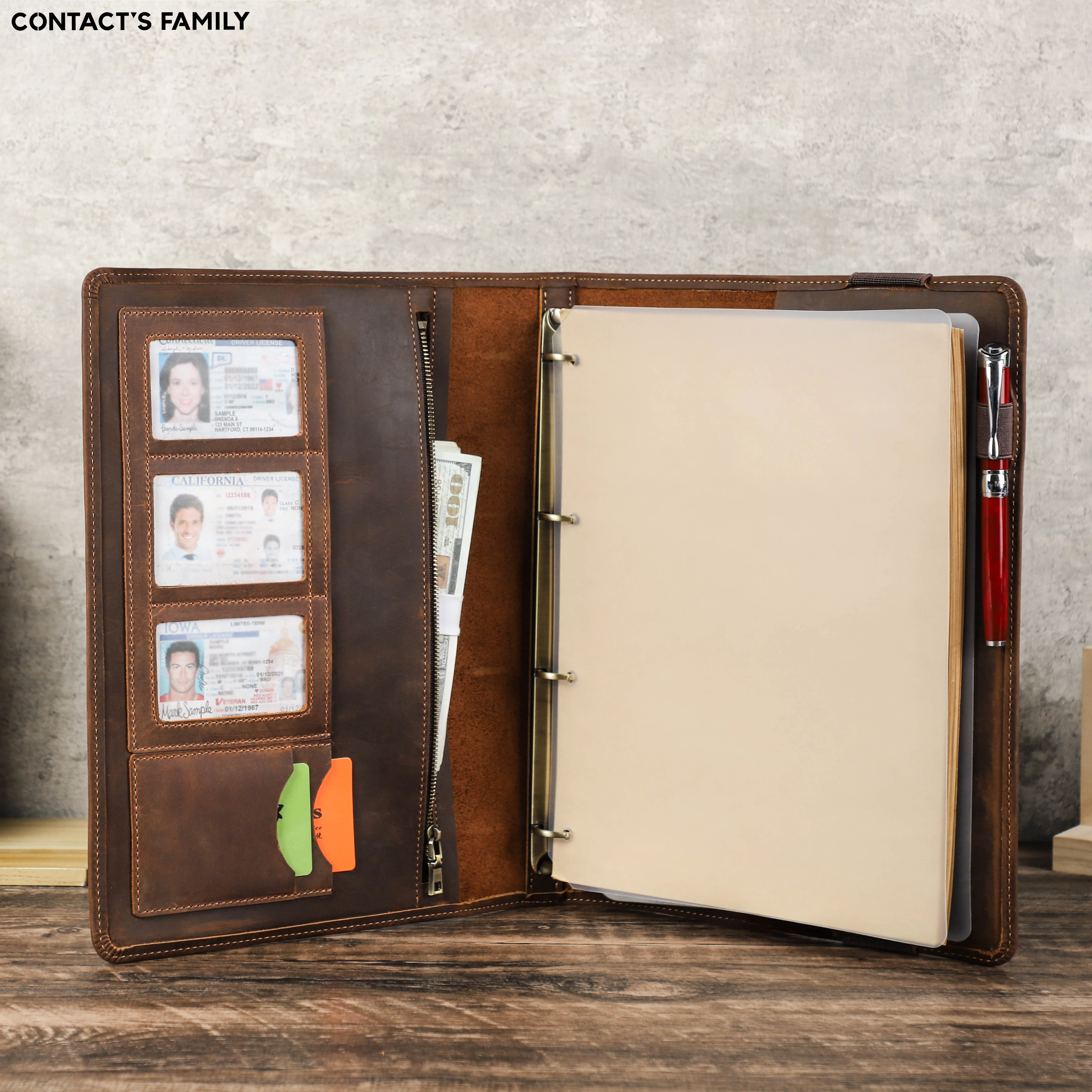 Роскошное деловое портфель в ретро стиле A4 с 4 кольцевыми бумажными папками для