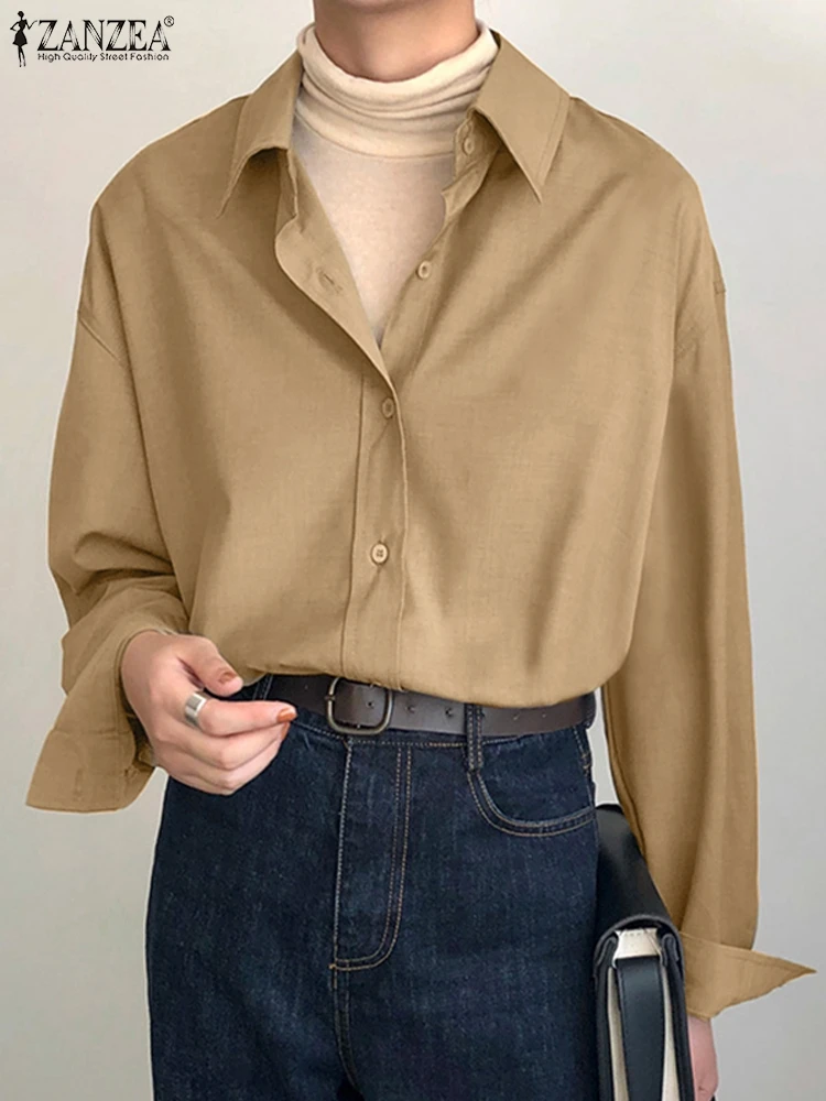 

Women Spring Shirt ZANZEA Fashion Lapel Neck Long Sleeve Tops Casual Buttons Down Blouse Solid OL Work Blusas Oversized Tunic