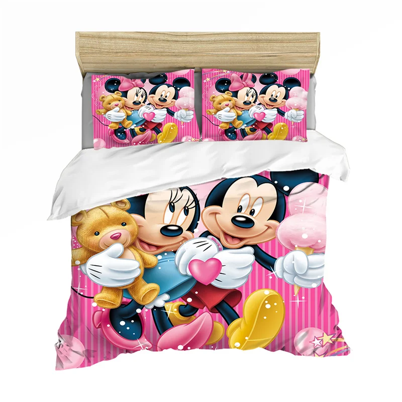 

Disney Minnie Pink Cartoon Mickey Bedding Set Bedclothes Duvet Cover Pillowcase Print Home Textile Bed Linens Children Gift