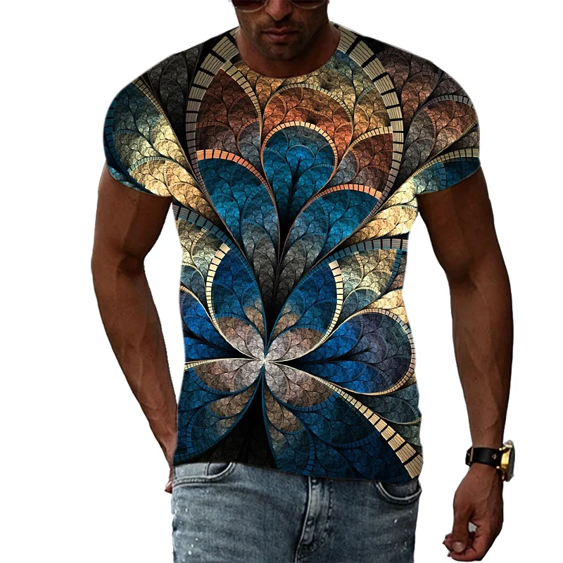 

Summer Fashion Color Print T-Shirt Men's Creative Hip Hop Harajuku Personality Short Sleeve Round Neck Hip Hop Oversized Top