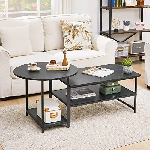 

Table, 2 in 1 Unique Detachable Nesting Coffee Table Set of 2, Small Round and Rectangular Living Room Table Set, Industrial Mod