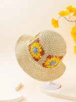 hat flower pattern straw hat beach