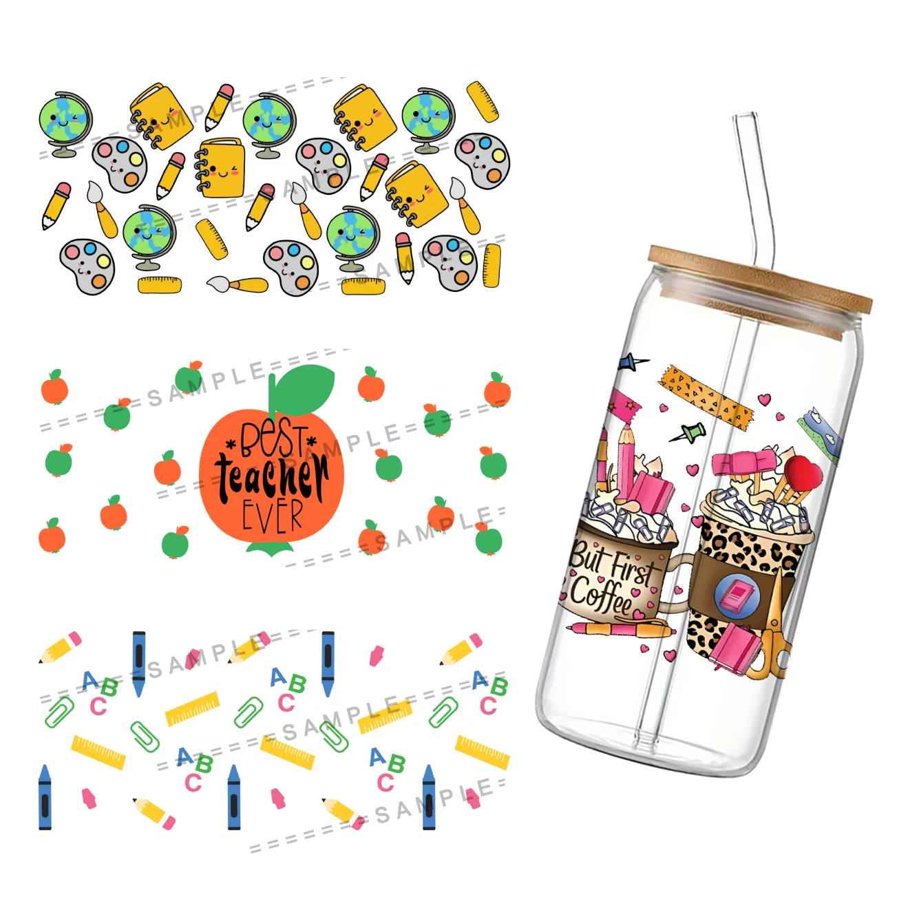 Серия школьных учителей для Libbey 16 унций банка стекло UV DTF кофейная студентов