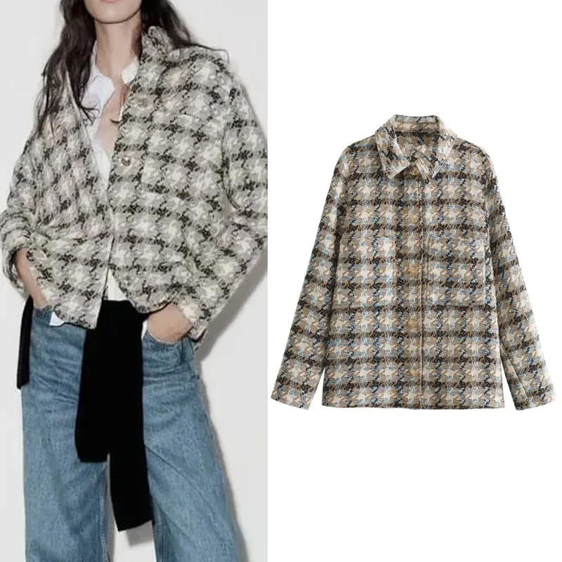 

Куртка женская клетчатая с длинным рукавом, на пуговицах, в Корейском стиле