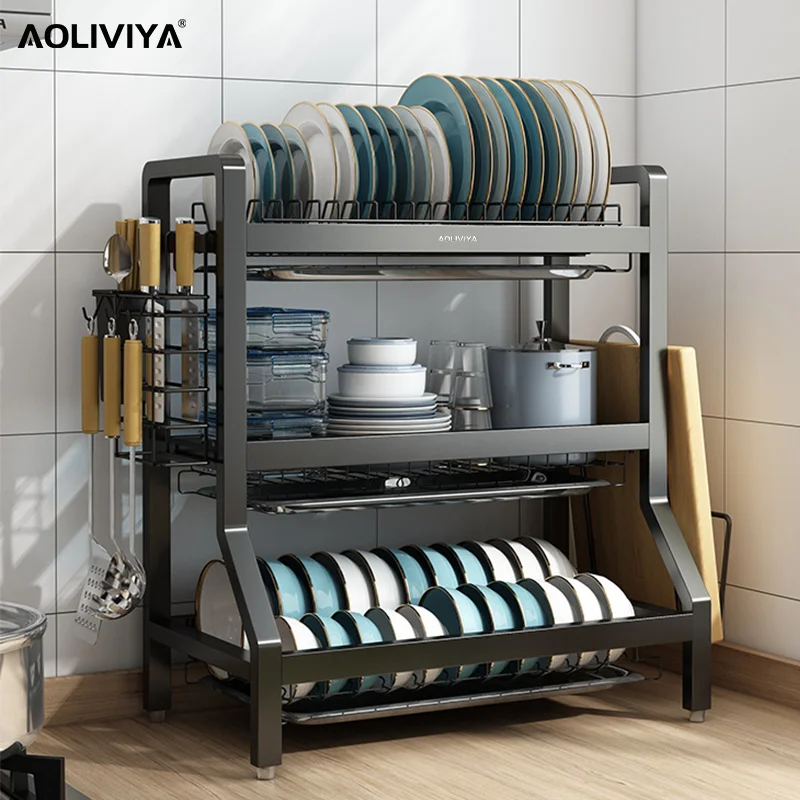 

AOLIVIYA Kitchen Stainless Steel Bowl Rack Countertop Multi-function Sink Drain Rack Drying Bowl Rack Plate Tableware Storage