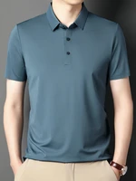 dark blue green black polo shirts men business smart casual plain color top short sleeve turn down collar shirts 2022 summer new