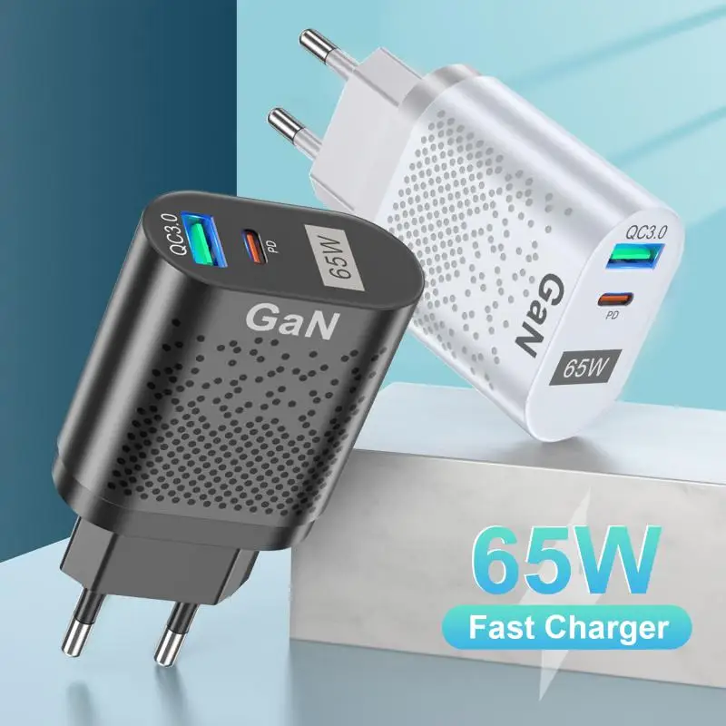 KR Standard Charger Head 65W GaN Type C PD Charger 20W USB QC 4.0 QC 3.0 Quick Charge Charging For IPhone 14/13 Xiaomi Samsung