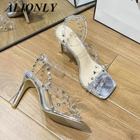 alionly 2022 summer new sandals with transparent rivets with high heeled sandals factory direct sales on behalf of wholesale