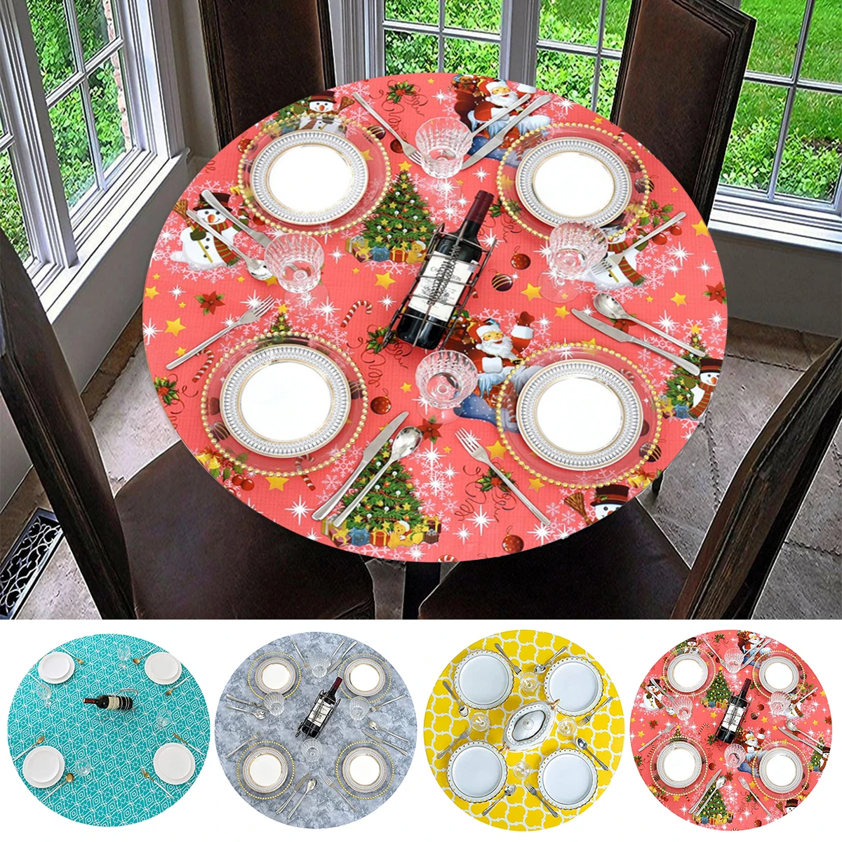 

Round Tablecloth Round Table Cover Reusable Washable Table Cloth Decorative Table Cover PVC Wipe Clean Table Protective Cover