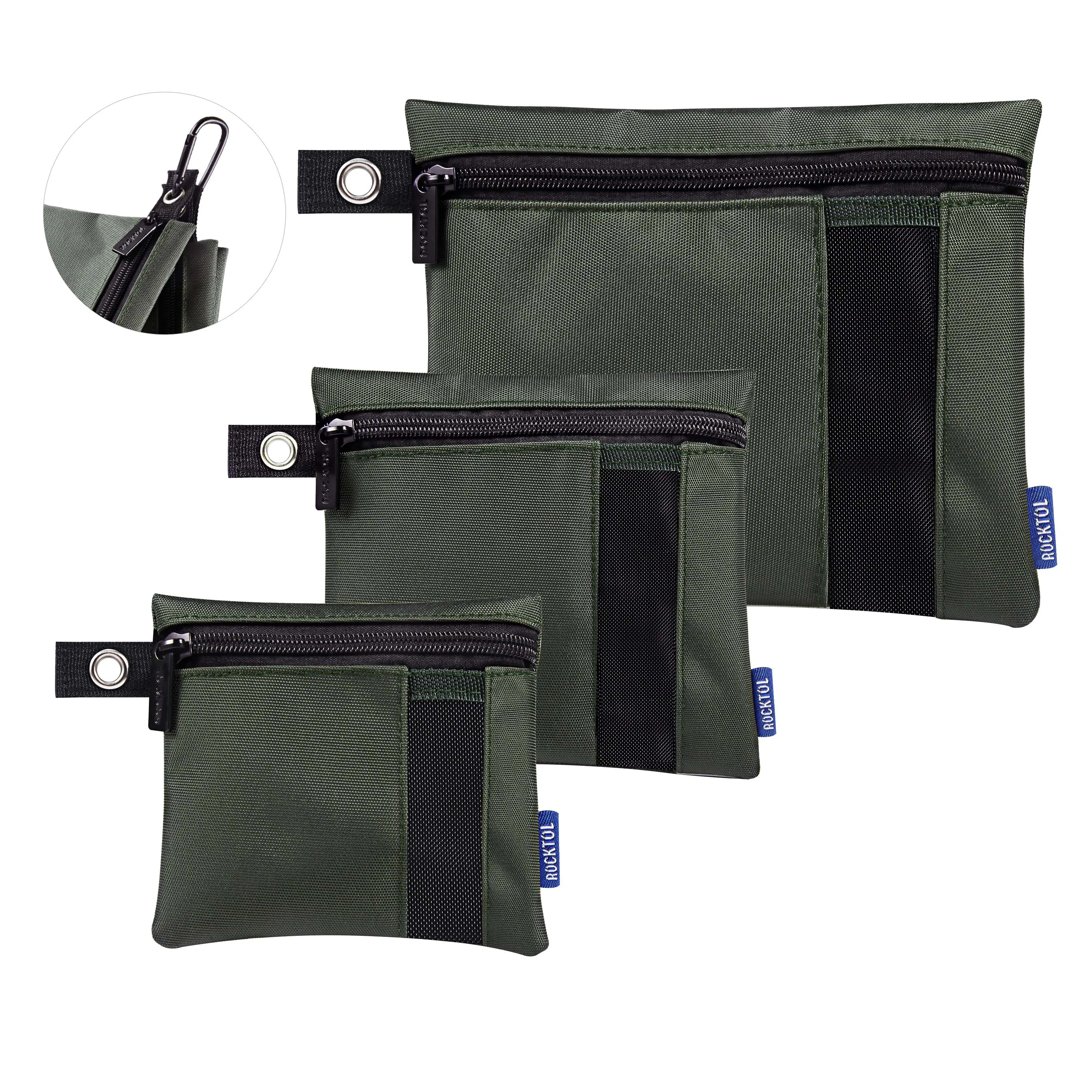 

ROCKTOL Zipper Tool Bags, Zipper Tool Pouch Fastener Screw Bags Nylon Tool Gadget Organizer Bags with Mesh Window & Carabiner, U