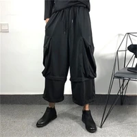 mens wide leg trousers spring and summer new big pocket performance clothes personality leisure loose large size eight pants