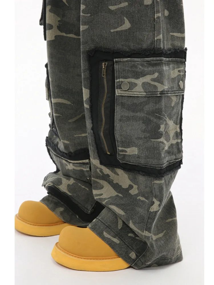 Осень 2024 мужские брюки-карго повседневные камуфляжные брюки с большим карманом и