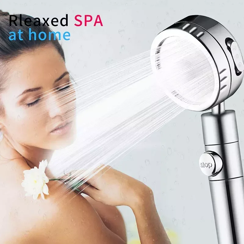 

NEW IN Bathroom SPA Shower Head with 3 Modes, Adjustable Rotating Filter Shower, with Stop Button High-Pressure Water-Saving