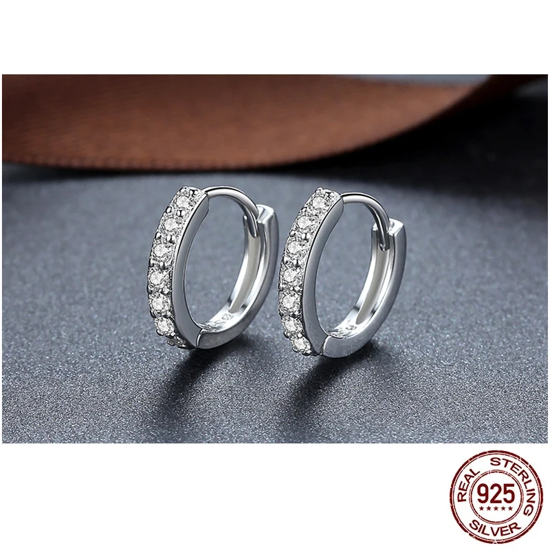 

100% Real 925 Sterling Silver Hoop Earrings for Women Round Circle Earring Zircon Piercing Earings Personalized Trend Jewelry