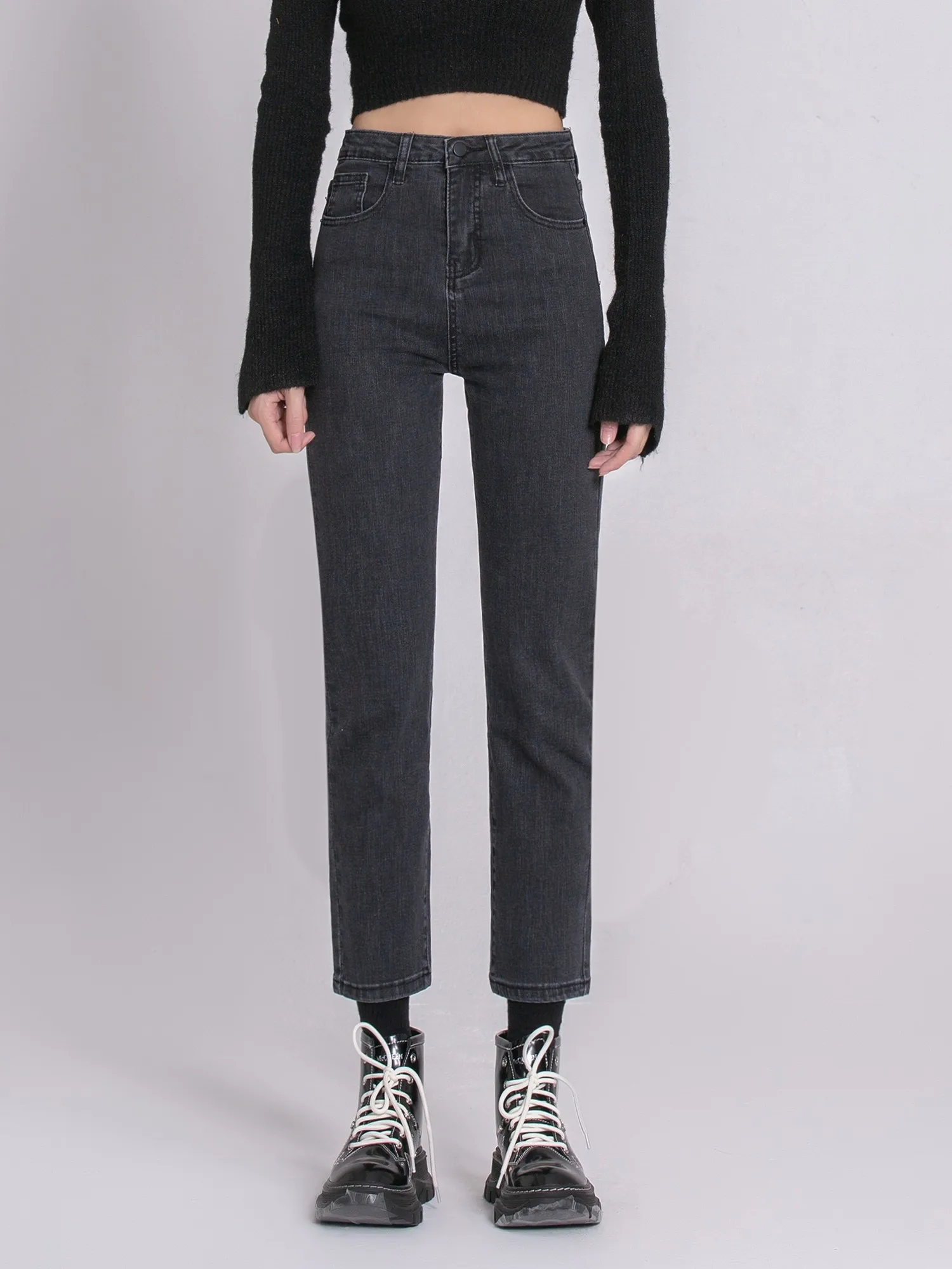 

ZHISILAO New Straight Stretch Jeans Women Vintage Cotton High Waist Ankle-length Denim Pants Autumn 2022