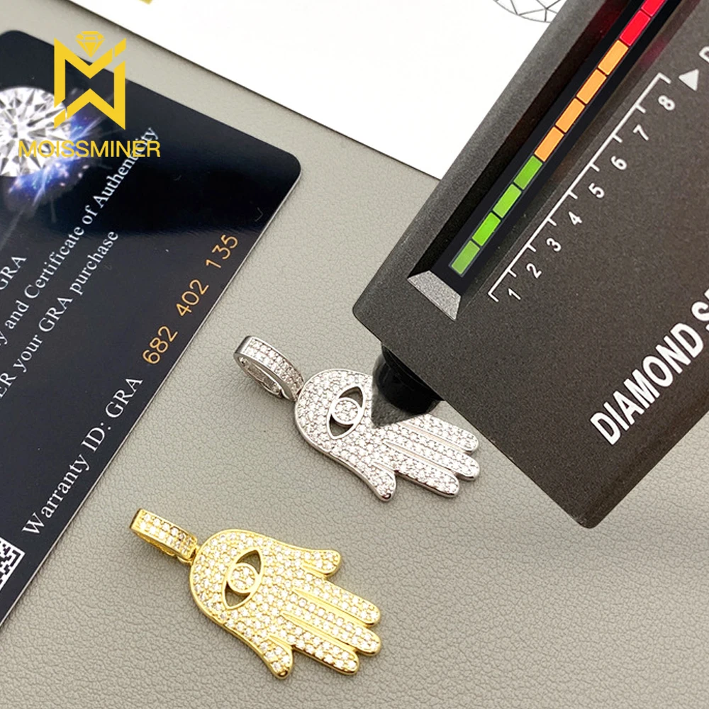 Small Moissanite S925 Hand of Fatima Pendants Necklace Real Diamond Iced Out Necklaces For Men Women Jewelry Pass Test