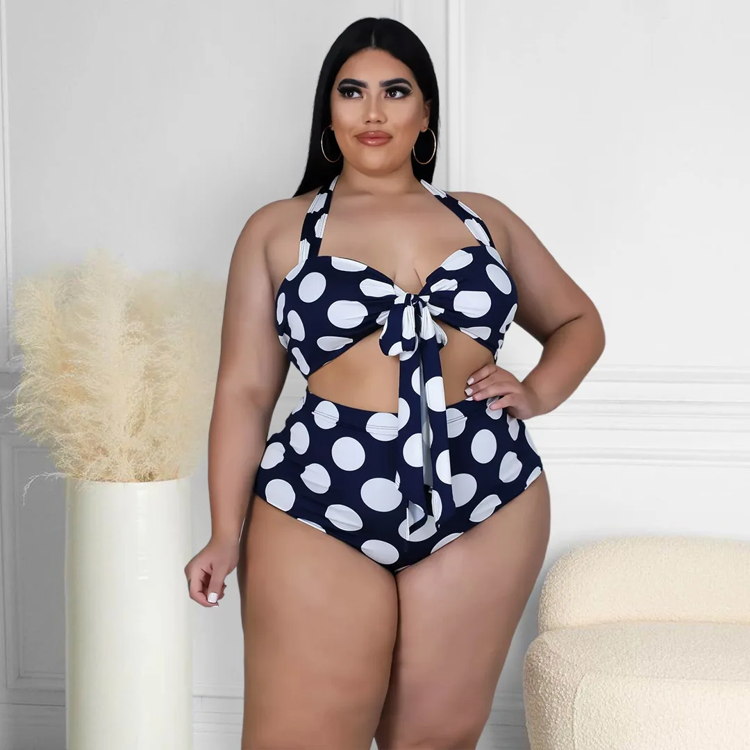 

Perl Women Two Pieces Set Bikini Suit Plus Size Swimwear Summer Casual Women's Clothing Wave Dot Swimsuit Beach Wear
