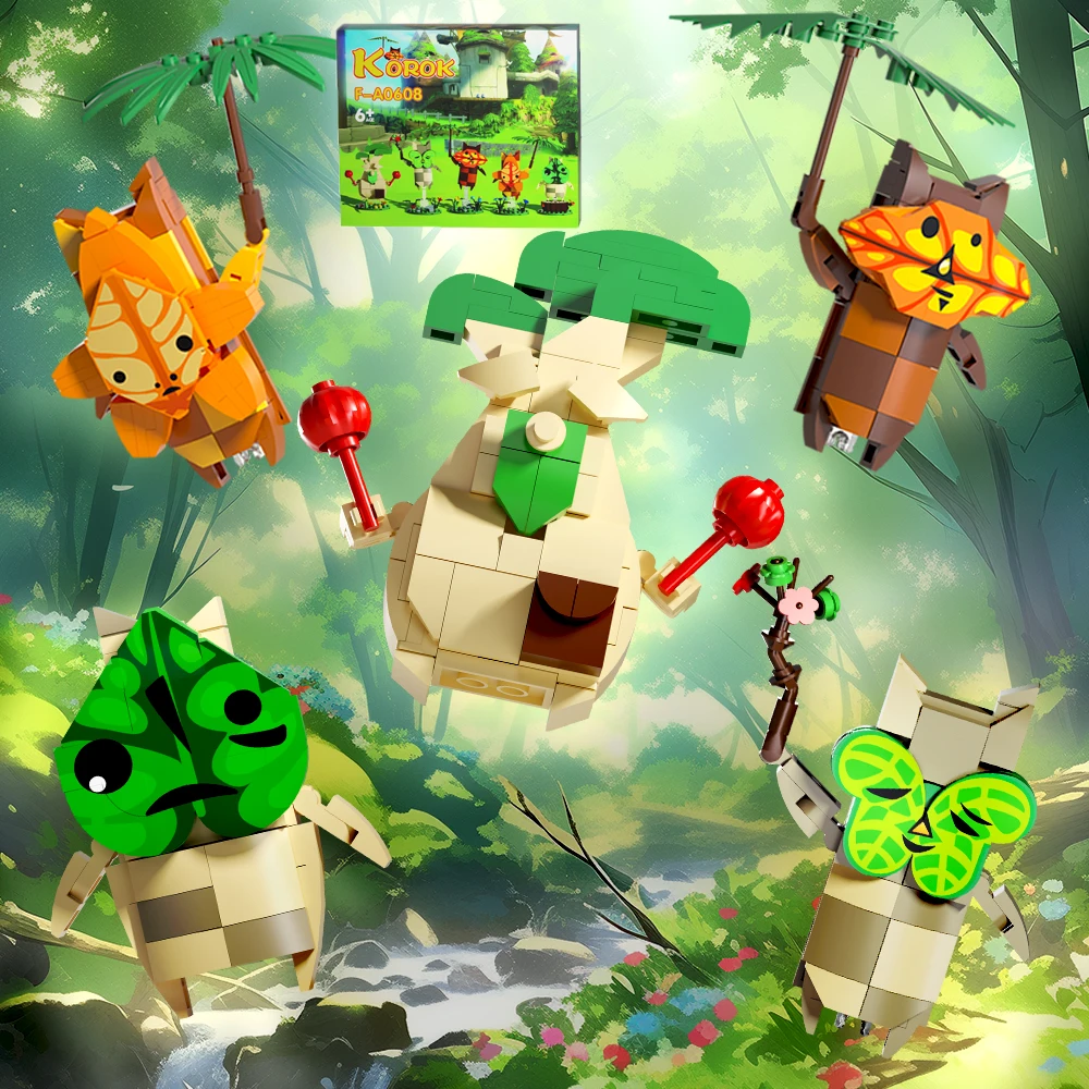

(with box)Moc Game Zeldaed Koroks Mini Wooden People Building Blocks Deku Leaves Kokiri DIY Model Bricks Set Toy Gift Kids Adult