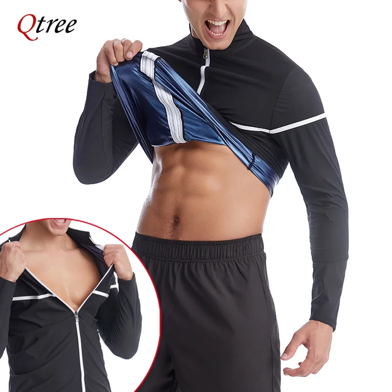 Men Long Sleeves Sauna Sweat Shirts Waist Trainer Body Shaper Zipper Tank Tops Hot Thermo Slimming Workout Weight Loss Suits