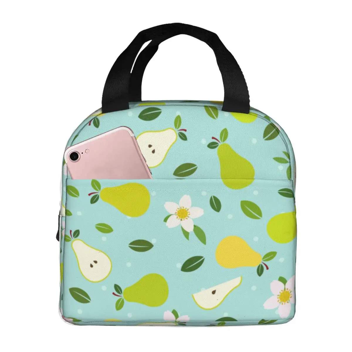

Pear Flower Lunch Bags Portable Insulated Cooler Cute Fruit Pattern Thermal Cold Food Picnic Travel Lunch Box for Women Children
